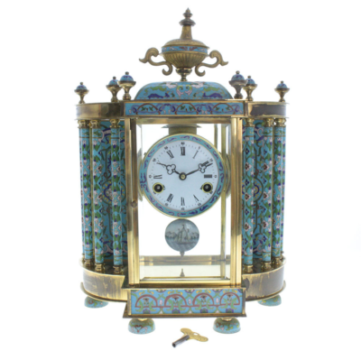 中国製 七宝 置時計 古美術品 骨董品 置物 アンティーク 高さ約47cm