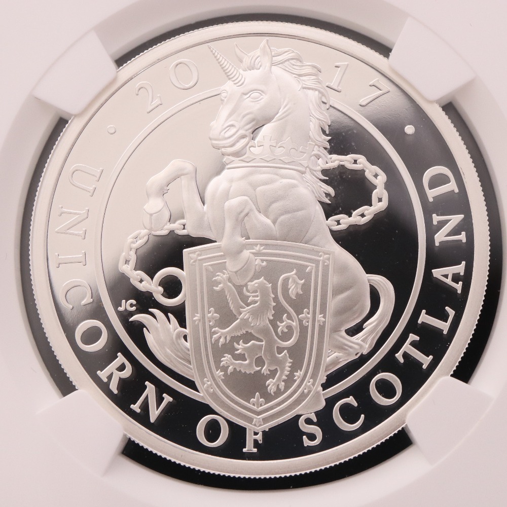 2017 クイーンズビースト スコットランド ユニコーン 2ポンド銀貨 PF70UC 初期発行250枚