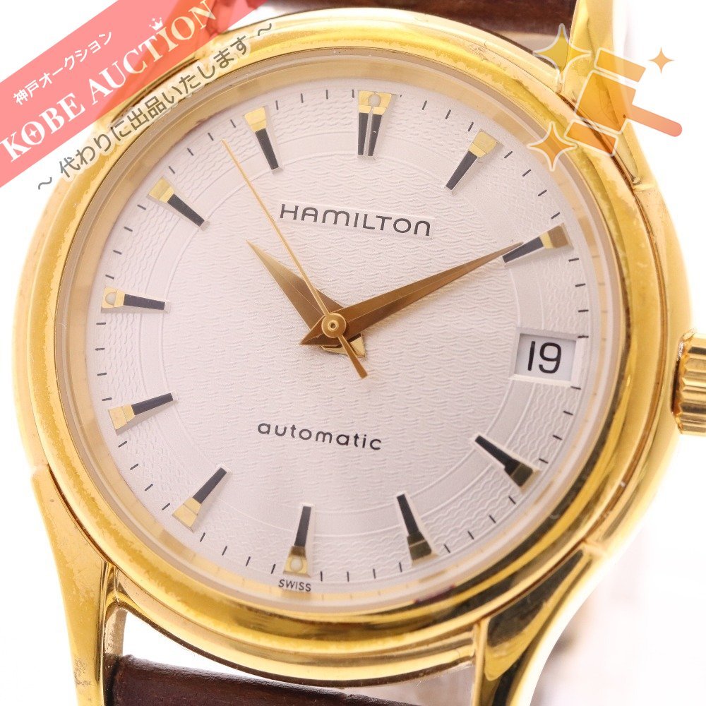 ハミルトン 腕時計 6238 自動巻き ラウンド メンズ ゴールドカラー 文字盤白 動作品