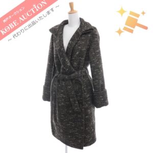 エルメス ロングコート ツイード カシミヤ 38 マルチカラー ベルト付き