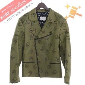 ルシアンペラフィネ レザー ライダース スカル柄 アウター メンズ M グリーン
