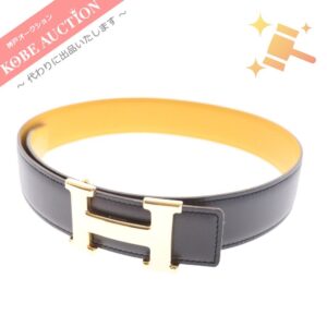エルメス Hベルト レザー 〇Z刻印 ゴールドバックル レディース ブラック 箱付き