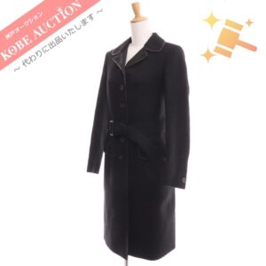 プラダ ロング ウール コート アウター レディース 38 ブラック ハンガー付き