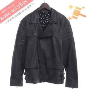 ルシアンペラフィネ レザー ライダース スカル柄 アウター メンズ XS グレー