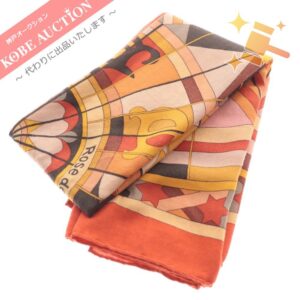 エルメス スカーフ カレ 羅針盤のバラ カシミヤ 大判 オレンジ系 箱付き