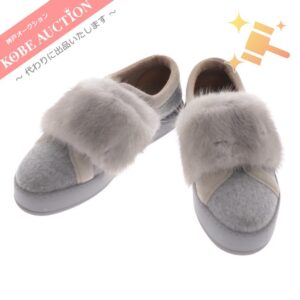 マックスマーラ スリッポン ミンクファー カシミヤ 37 1/2 グレー 箱付き