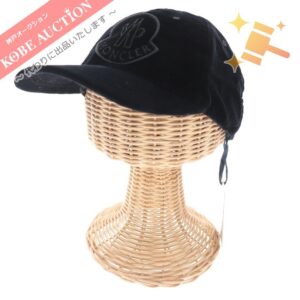 モンクレール キャップ 帽子 ベロア ロゴ メンズ ブラック コットン タグ付き