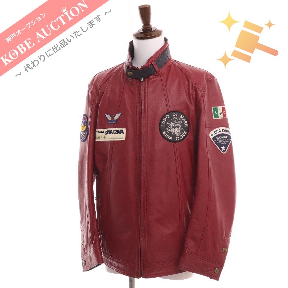 シナコバ レザージャケット 羊革 ワッペン アウター メンズ LL レッド