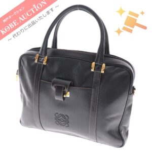 ロエベ ハンドバッグ MADRID 1846 ロゴ レザー 金金具 レディース ブラック