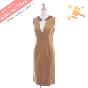グッチ ノースリーブ ワンピース Vネック レザー 金金具 レディース ブラウン系