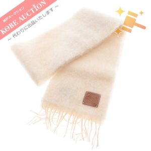ロエベ マフラー ショール アナグラム モヘヤ フリンジ レディース ホワイト