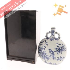 明時代 花鳥文扁壺 江戸時代 関戸家 中国古玩 漆塗り箱付き