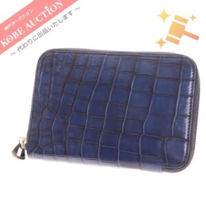 イッチ ラウンドジップウォレット クロコダイル 長財布 メンズ ネイビー