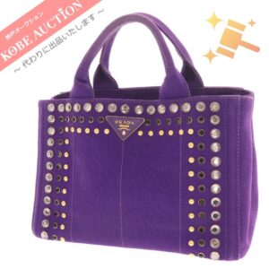 プラダ カナパ ハンドバッグ ショルダー 2WAY スタッズ レディース パープル