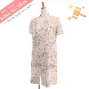 シャネル 半袖 ワンピース トップス 総柄 レディース 38 ホワイト系